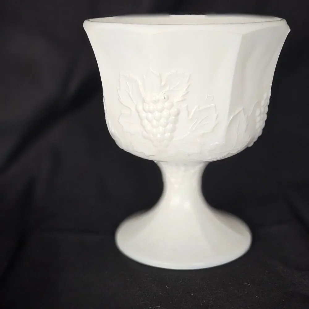 Vintage White Milk Glass Pedestal Compote Bowl Planter Colony in Harvest Grape